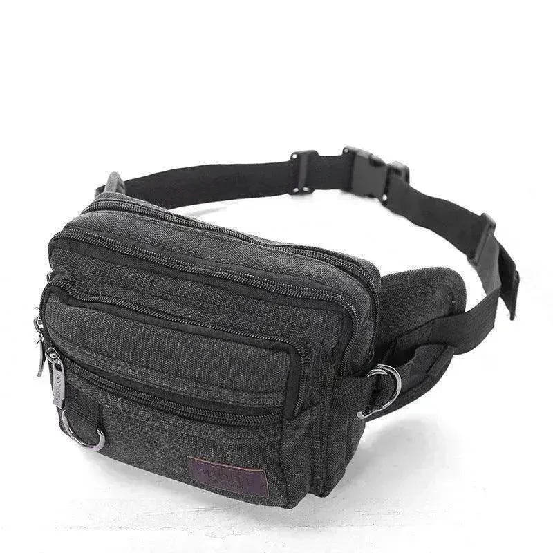 Men Canvas Fanny Pack With 4 Zipper Pockets Waist Bag