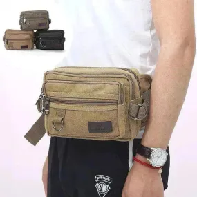 Men Canvas Fanny Pack With 4 Zipper Pockets Waist Bag