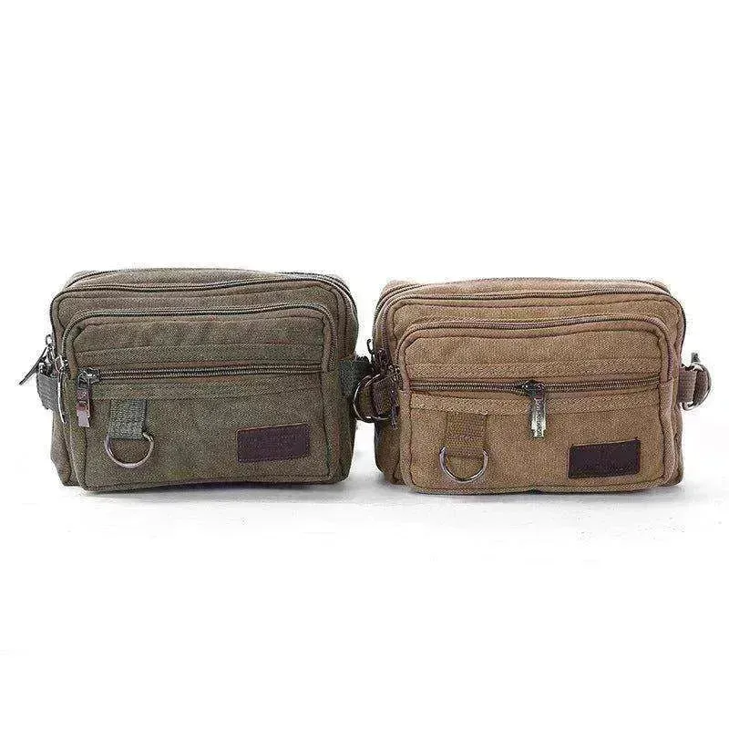 Men Canvas Fanny Pack With 4 Zipper Pockets Waist Bag