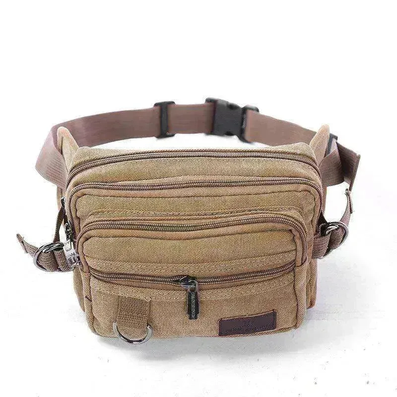 Men Canvas Fanny Pack With 4 Zipper Pockets Waist Bag