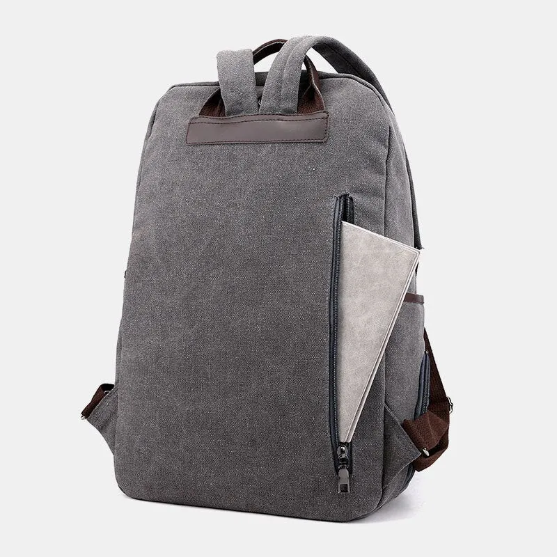 Men Canvas Fold Large Capacity Casual Travel 14 Inch Laptop Bag School Backpack