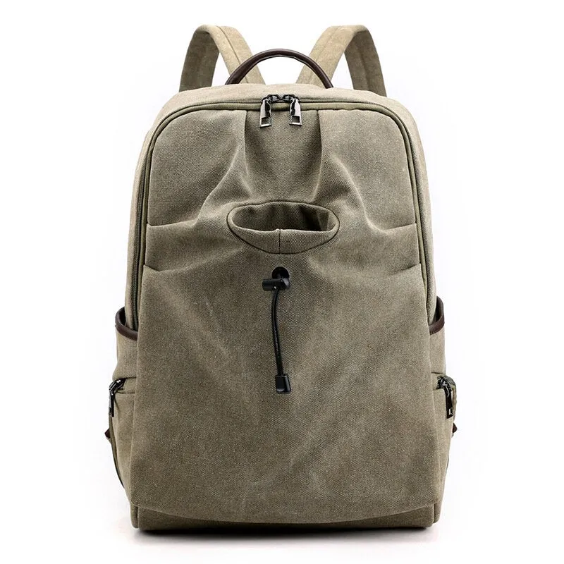 Men Canvas Fold Large Capacity Casual Travel 14 Inch Laptop Bag School Backpack