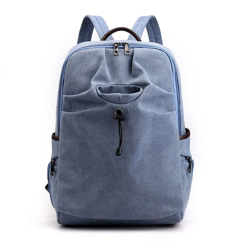 Men Canvas Fold Large Capacity Casual Travel 14 Inch Laptop Bag School Backpack