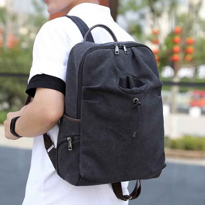 Men Canvas Fold Large Capacity Casual Travel 14 Inch Laptop Bag School Backpack