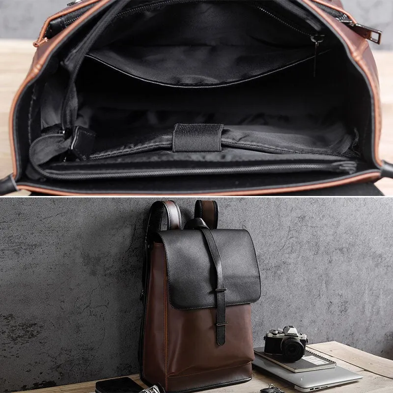 Men Faux Leather Retro Wear -resisting Large Capacity Backpack 15.6 Inch Laptop Bag