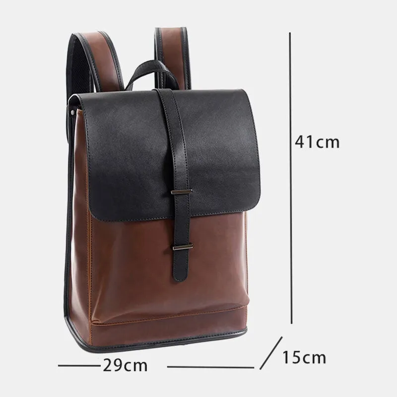 Men Faux Leather Retro Wear -resisting Large Capacity Backpack 15.6 Inch Laptop Bag