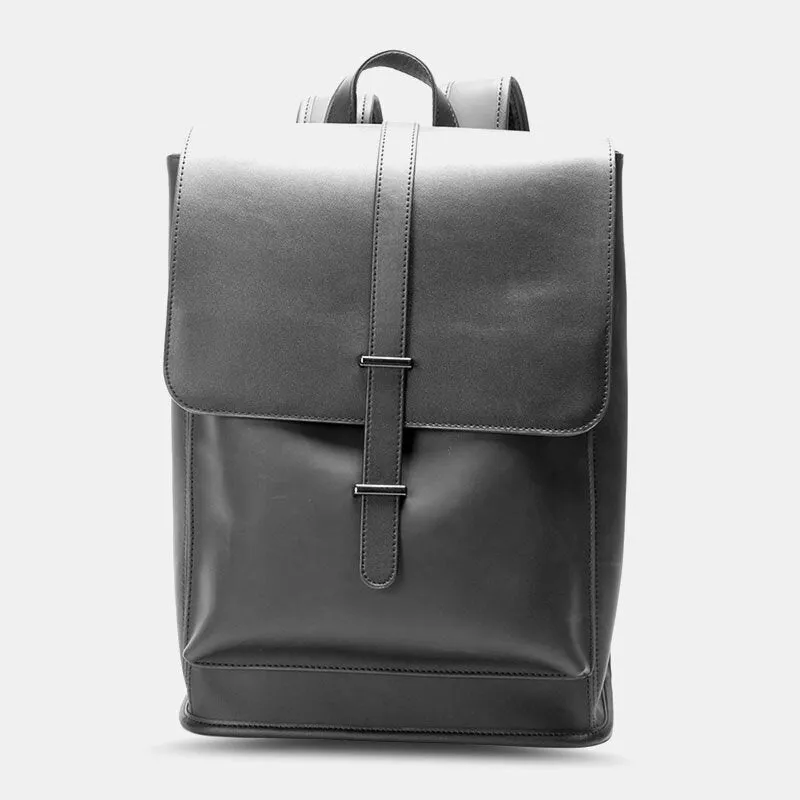 Men Faux Leather Retro Wear -resisting Large Capacity Backpack 15.6 Inch Laptop Bag