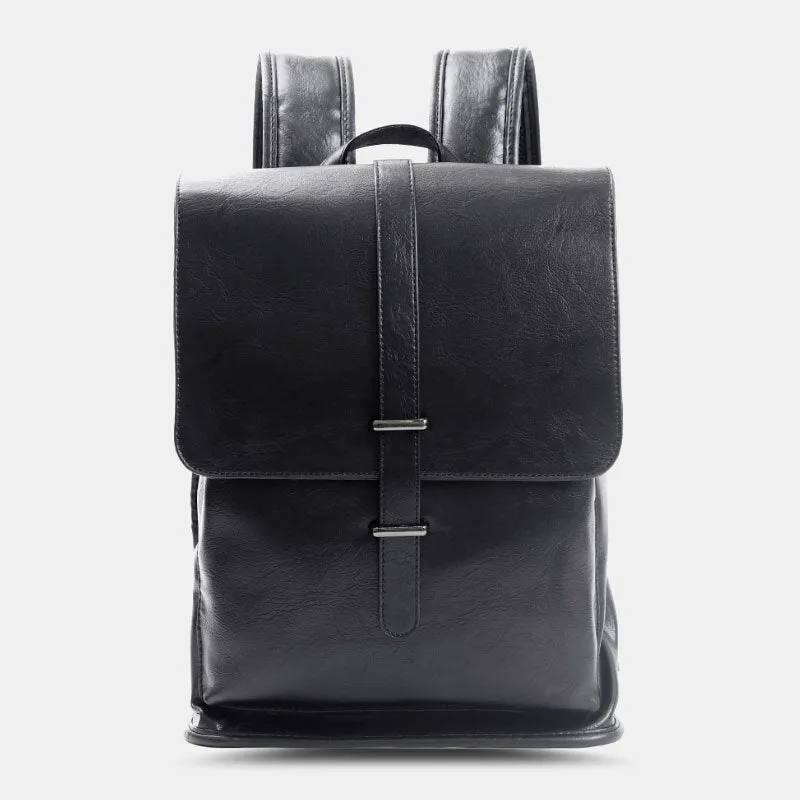 Men Faux Leather Retro Wear -resisting Large Capacity Backpack 15.6 Inch Laptop Bag