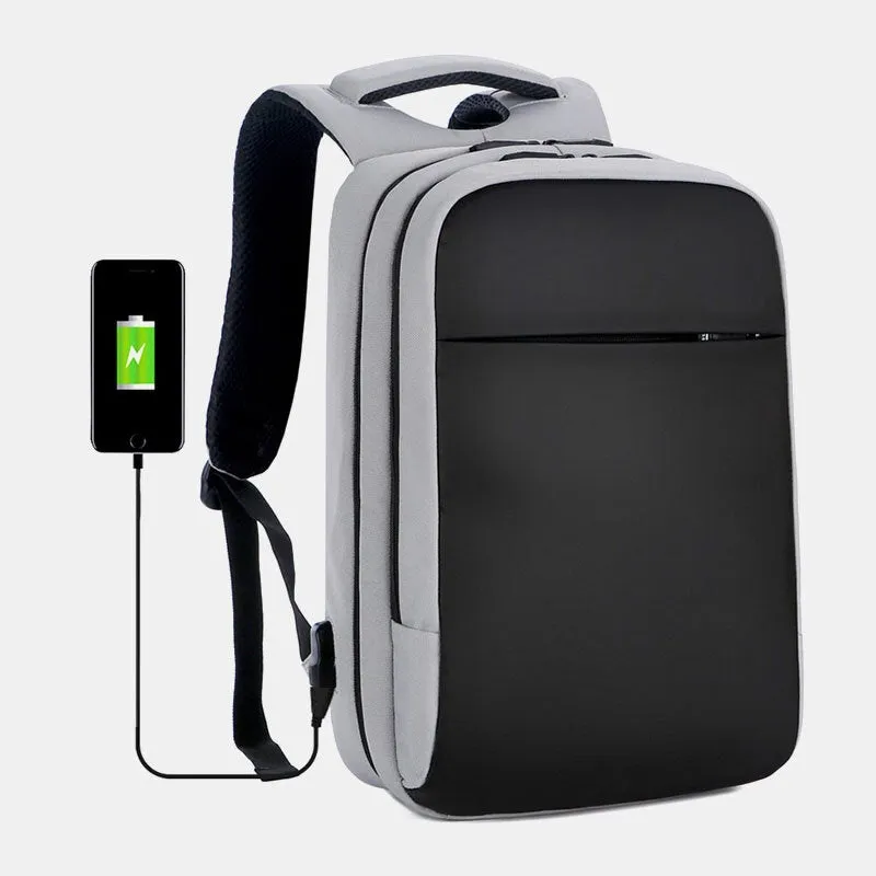 Men Polyester 15.6 Inch USB Charging Waterproof Business Laptop Bag Backpack