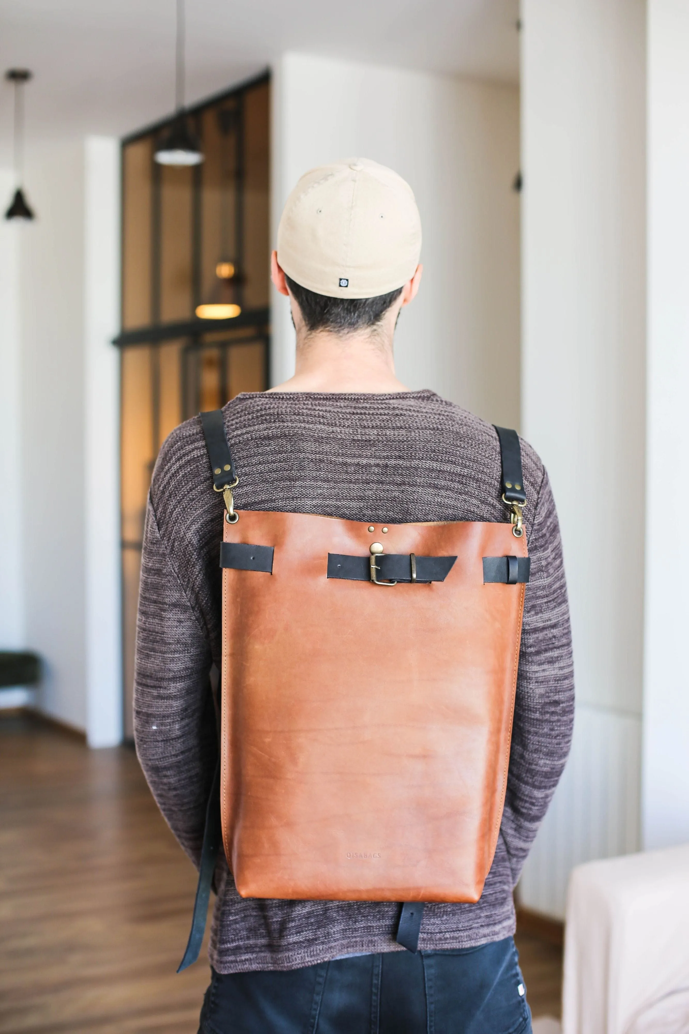 Men's Brown w/Black Leather Backpack