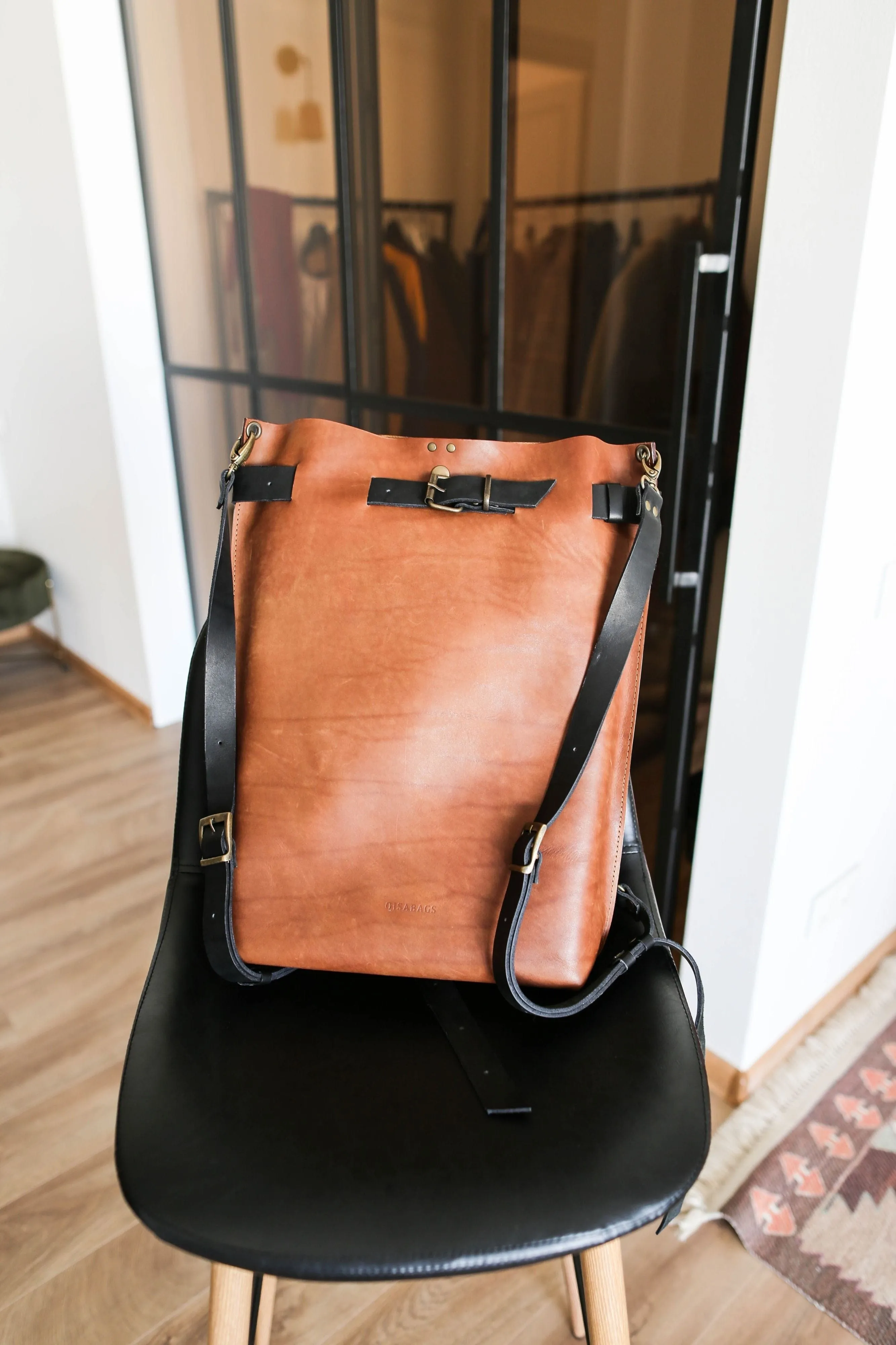 Men's Brown w/Black Leather Backpack