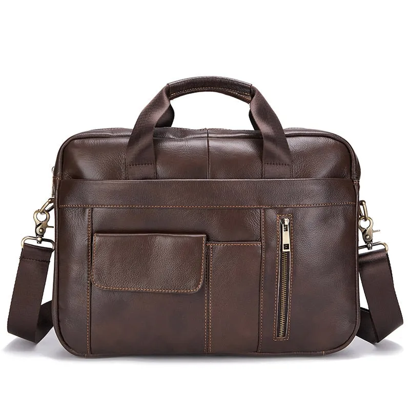 Mens Casual Genuine Leather Travel Laptop Bag