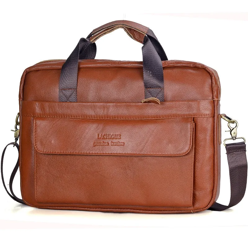 Mens Casual Genuine Leather Travel Laptop Bag