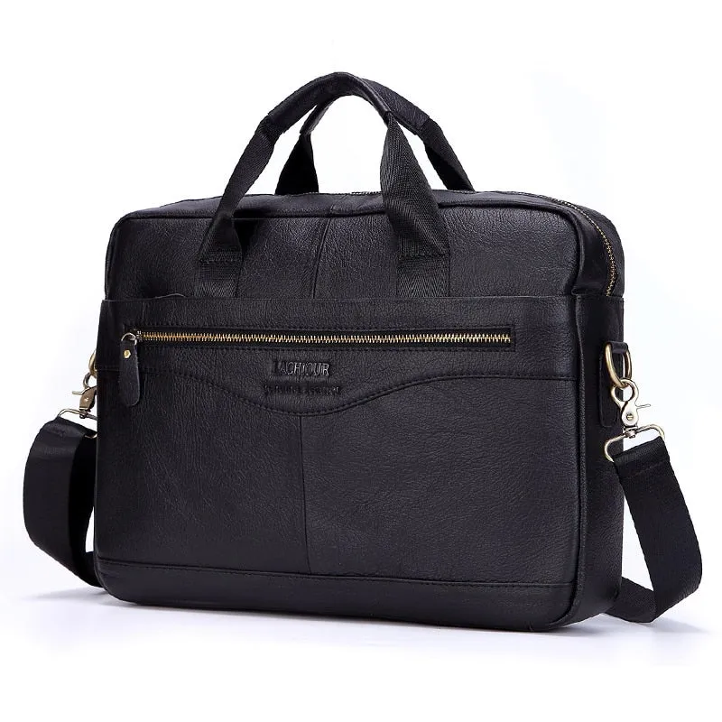 Mens Casual Genuine Leather Travel Laptop Bag