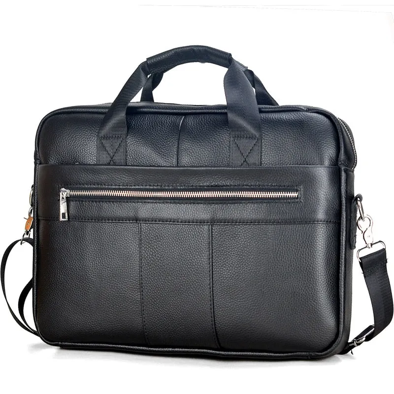 Mens Casual Genuine Leather Travel Laptop Bag