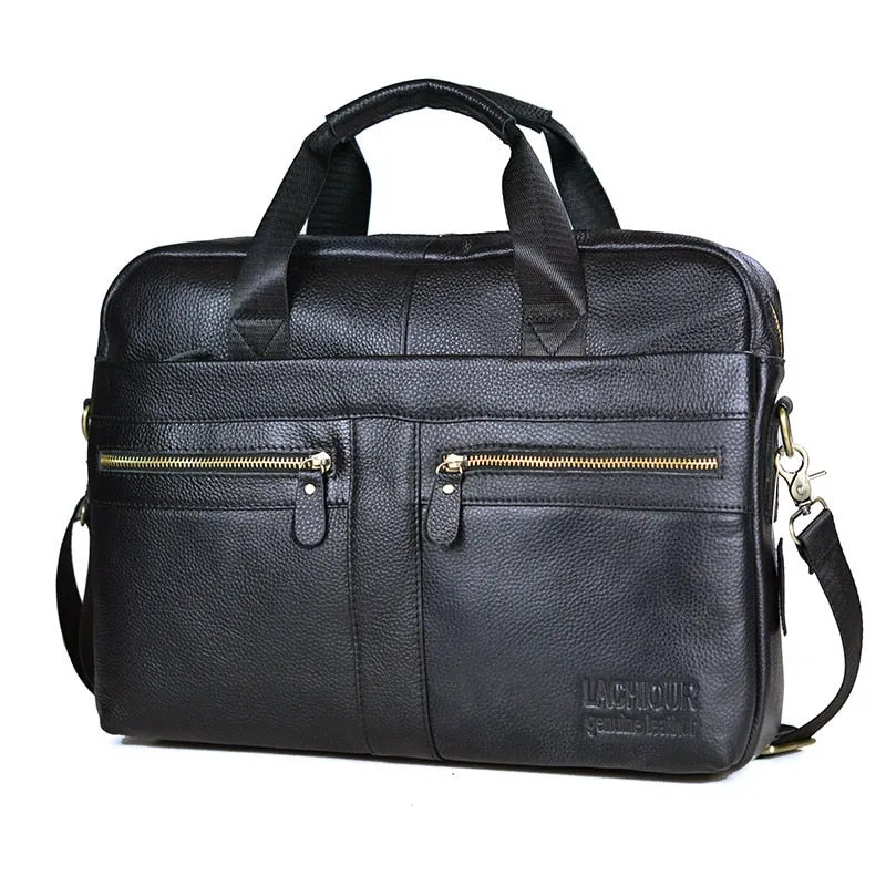 Mens Casual Genuine Leather Travel Laptop Bag