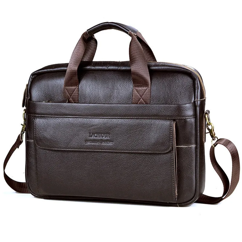 Mens Casual Genuine Leather Travel Laptop Bag