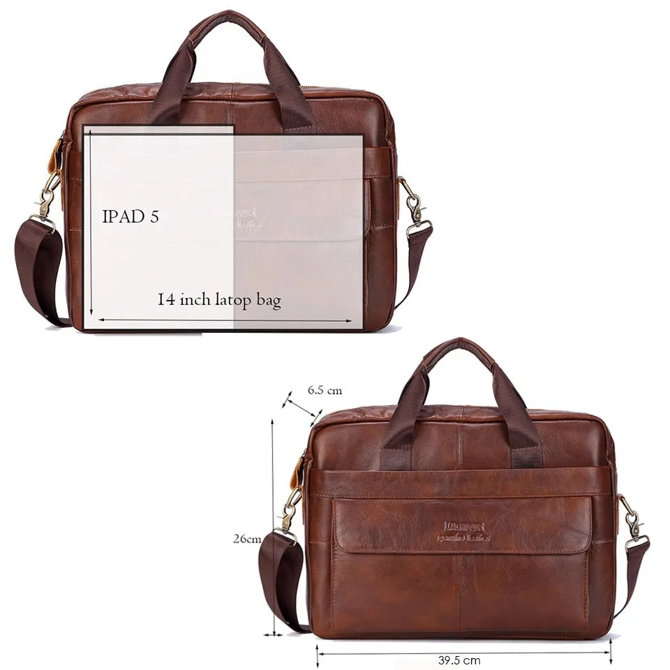 Mens Casual Genuine Leather Travel Laptop Bag