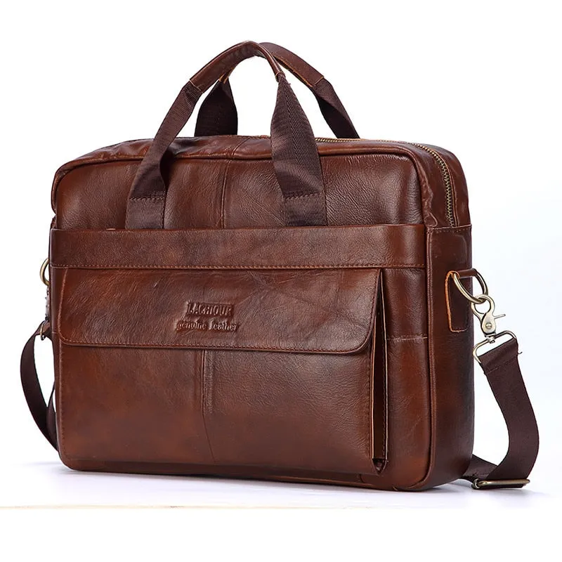 Mens Casual Genuine Leather Travel Laptop Bag