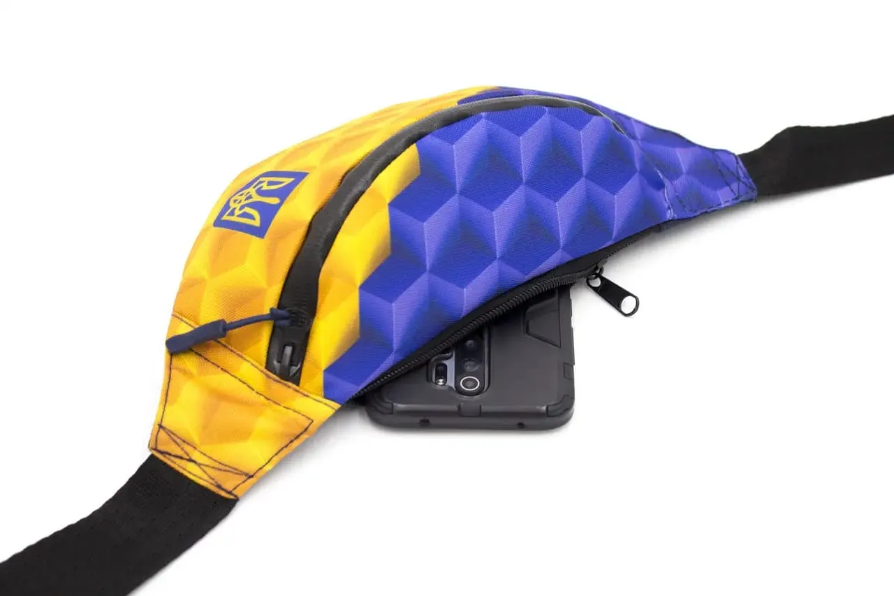 Men's waist bag in patriotic blue and yellow with Ukrainian emblem