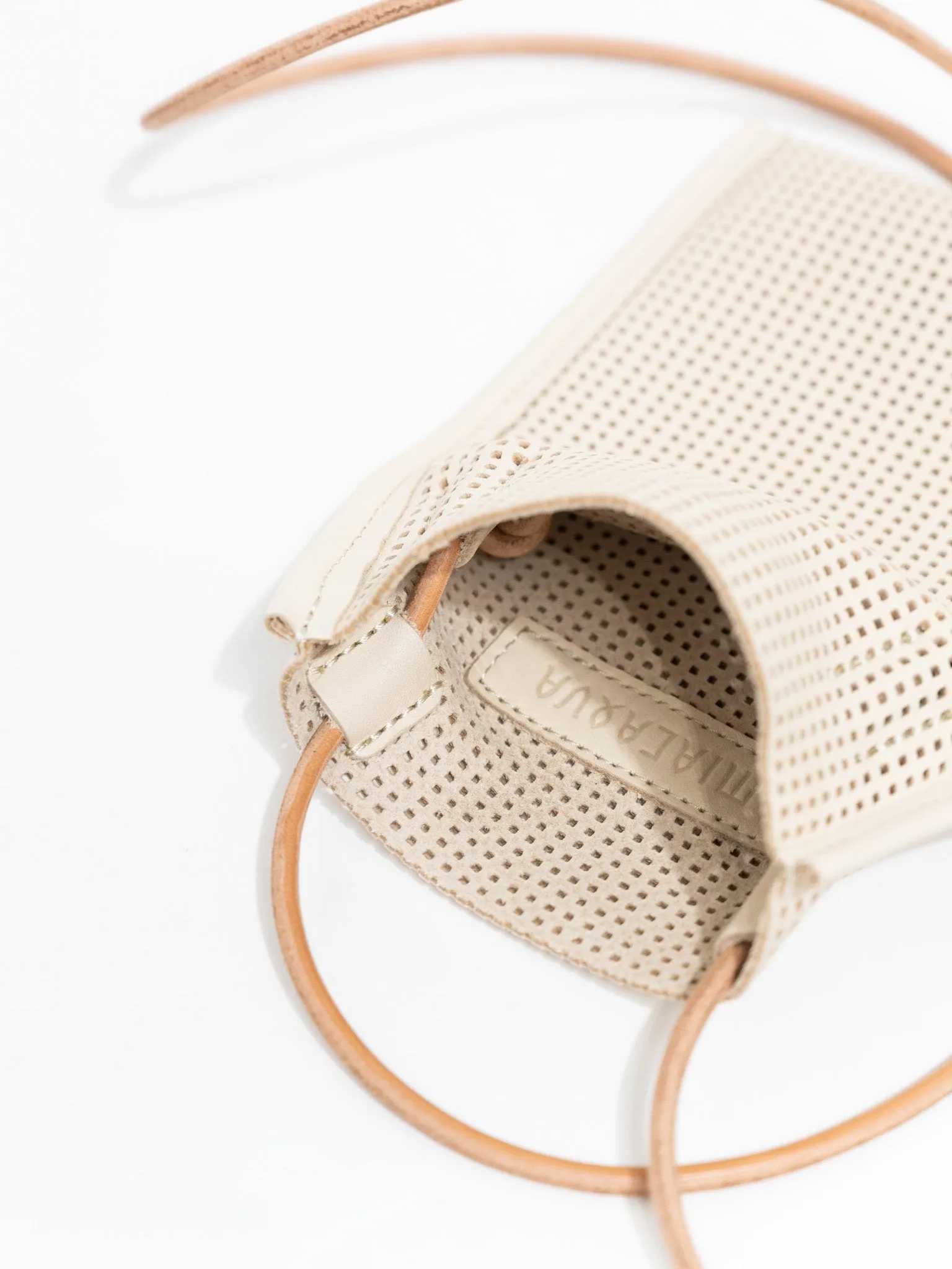 Mesh Leather Pochette - Beige, Black