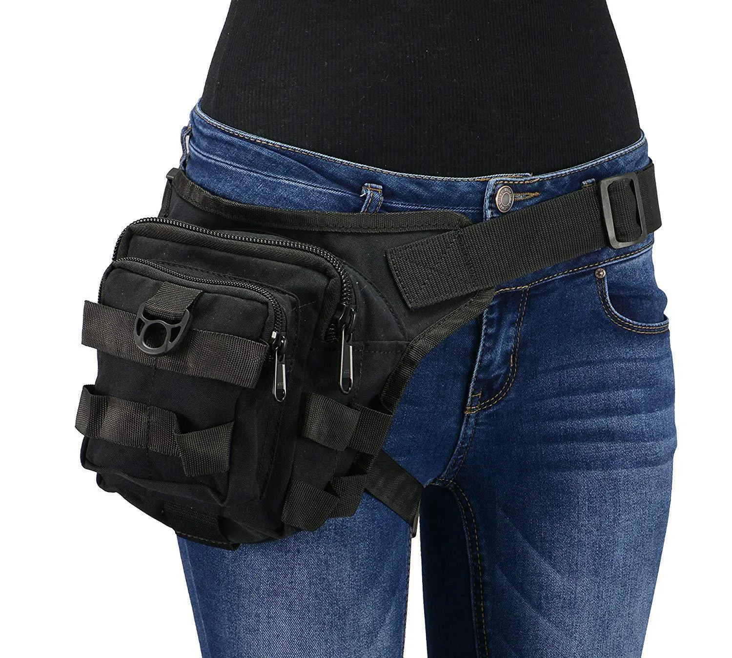 Milwaukee Leather MP8841 Black Textile Conceal and Carry Tactical Thigh Bag with Waist Belt