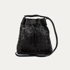 Mini Crossbody Tote |  "The Cher" Black Embossed Leather   Silver Hardware