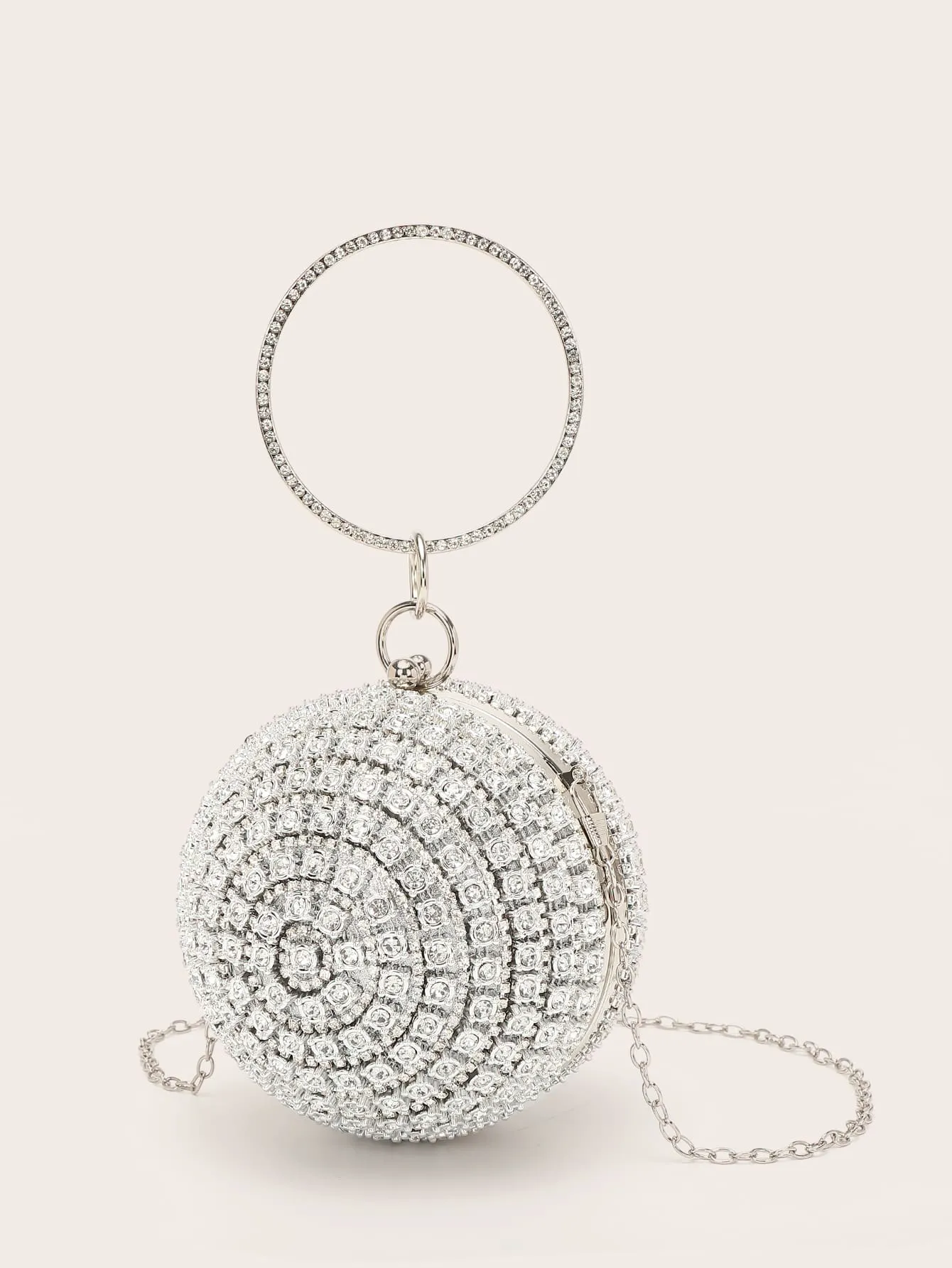 Mini Rhinestone Decor Top Ring Circle Bag