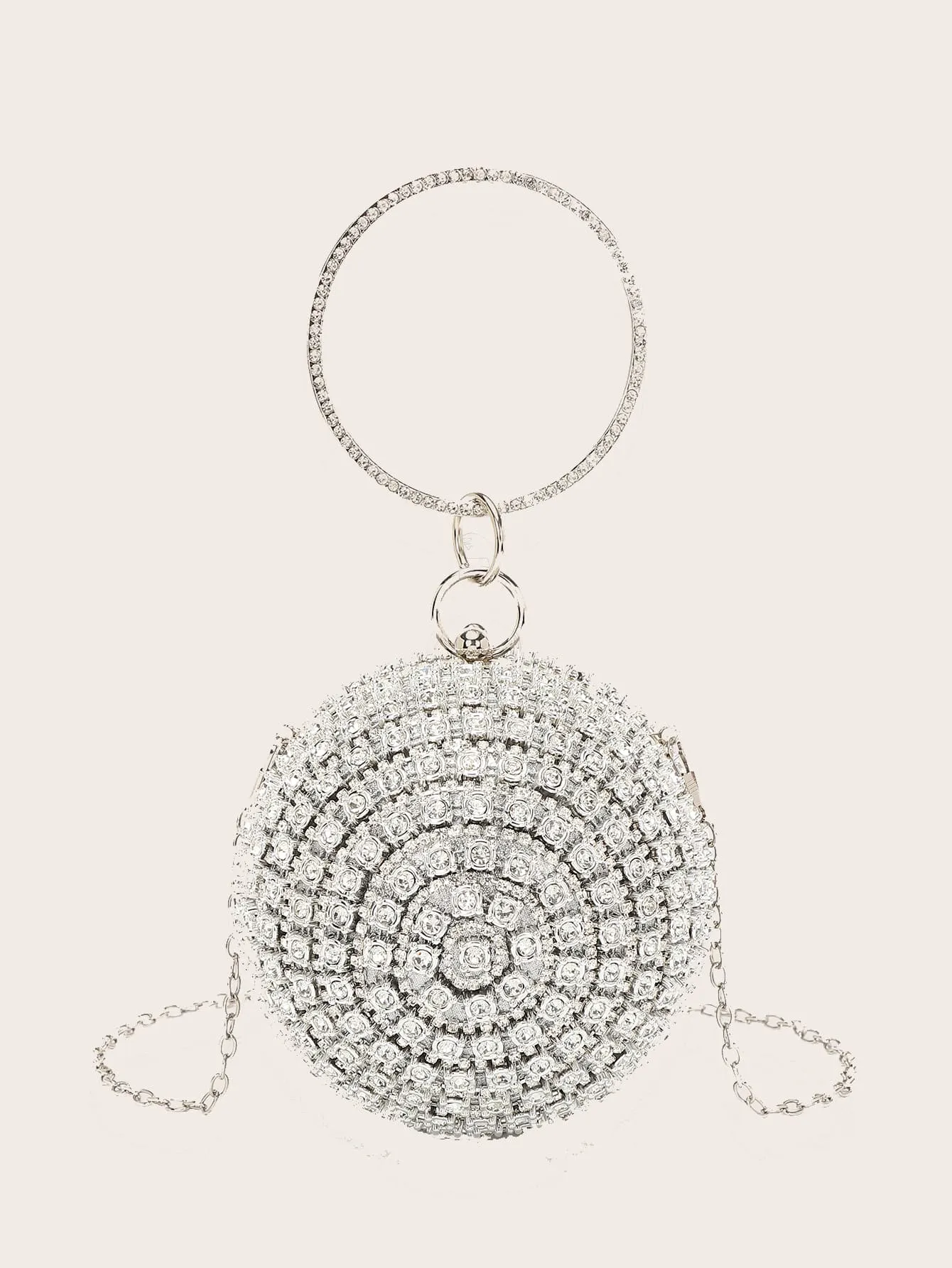 Mini Rhinestone Decor Top Ring Circle Bag