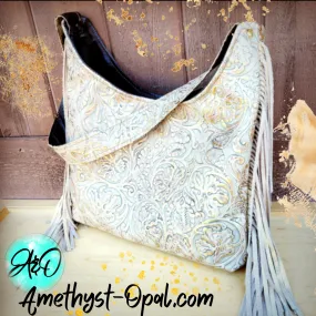 Montana Leather Hobo Handbag in Gilded Cowboy & Fringe