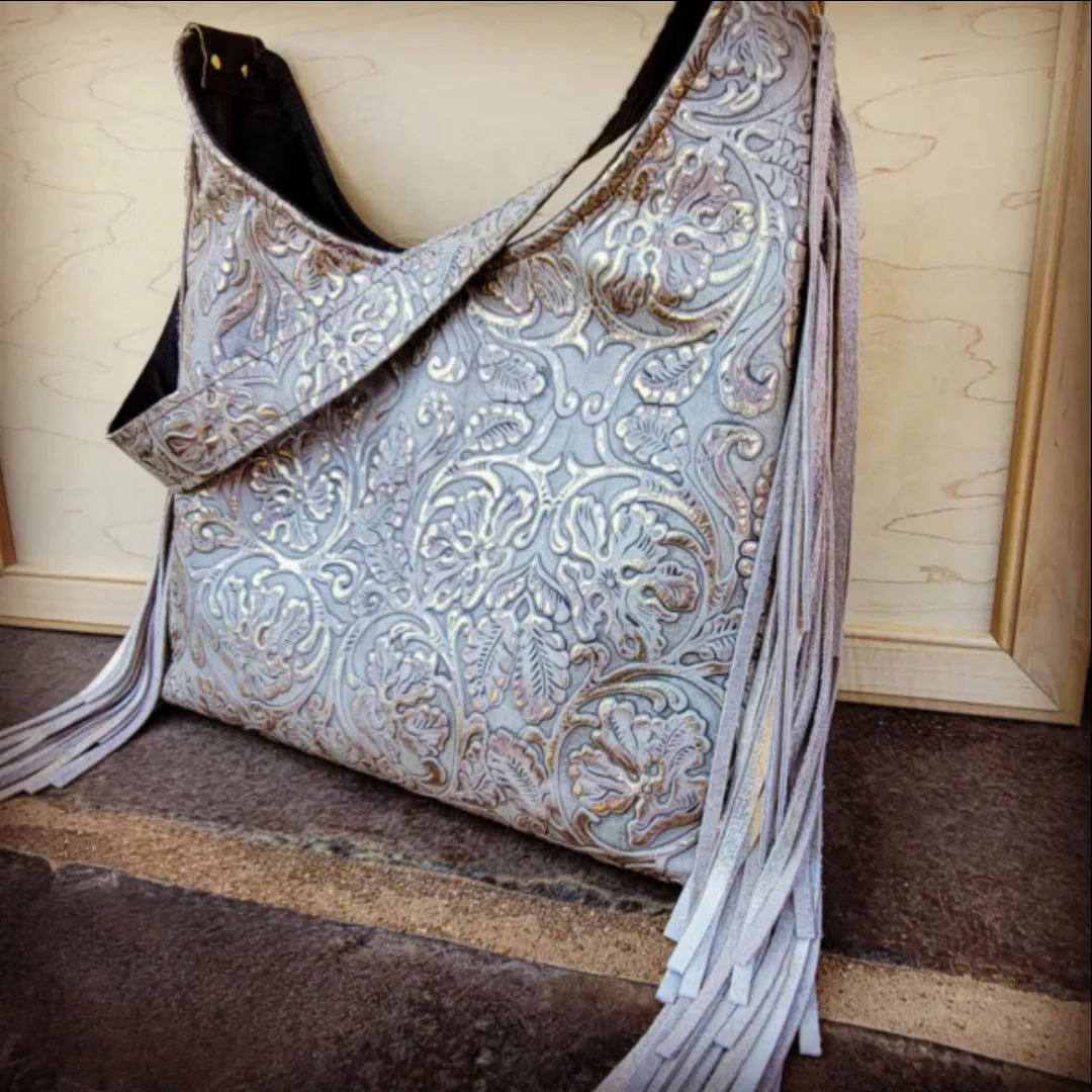 Montana Leather Hobo Handbag in Gilded Cowboy & Fringe