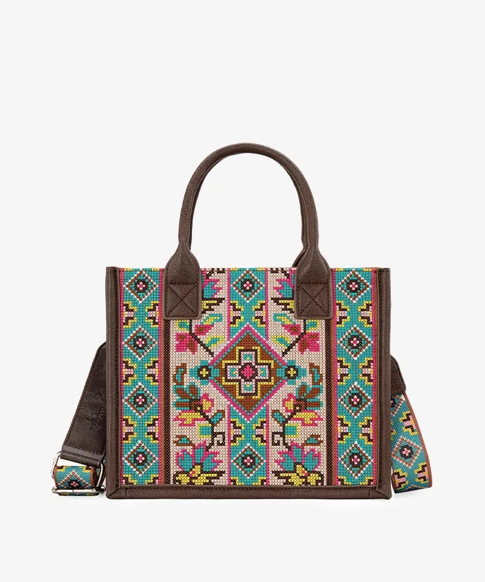 Montana West Pattern Embroidered Canvas Tote Bag