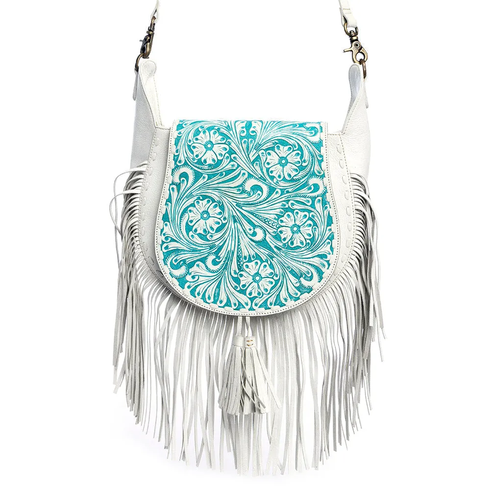 Moonwood Hand-Tooled Bag in White