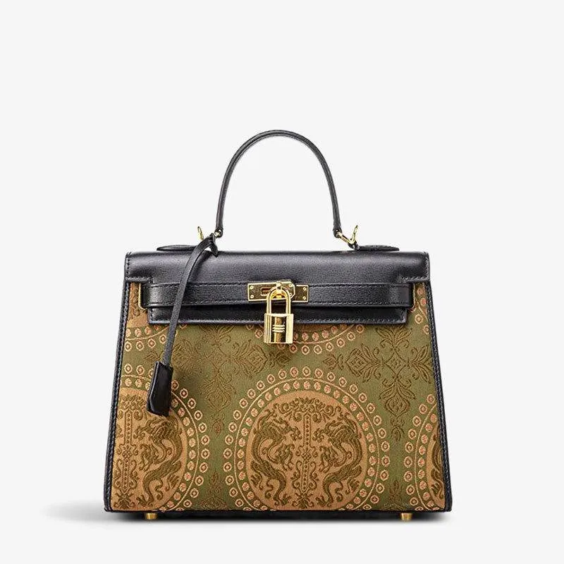 Mulberry Silk  Song Brocade Floral Green Kelly Bag