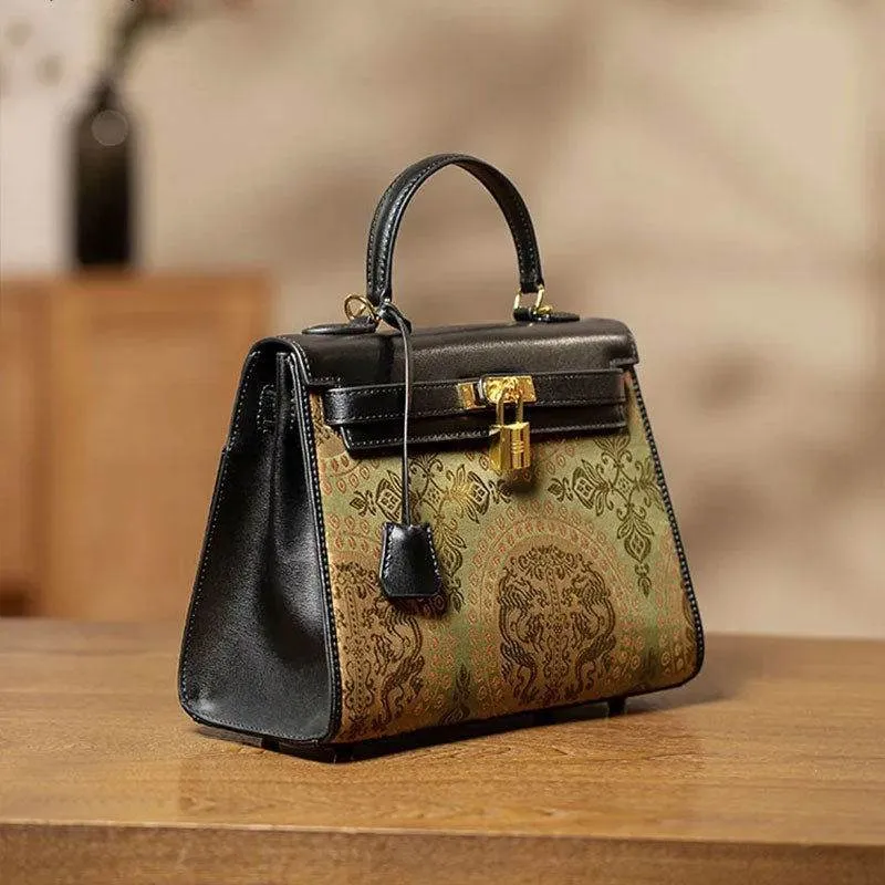 Mulberry Silk  Song Brocade Floral Green Kelly Bag