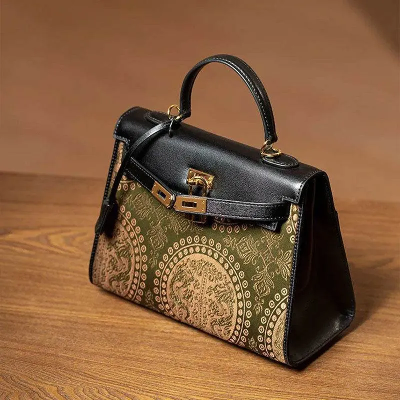 Mulberry Silk  Song Brocade Floral Green Kelly Bag