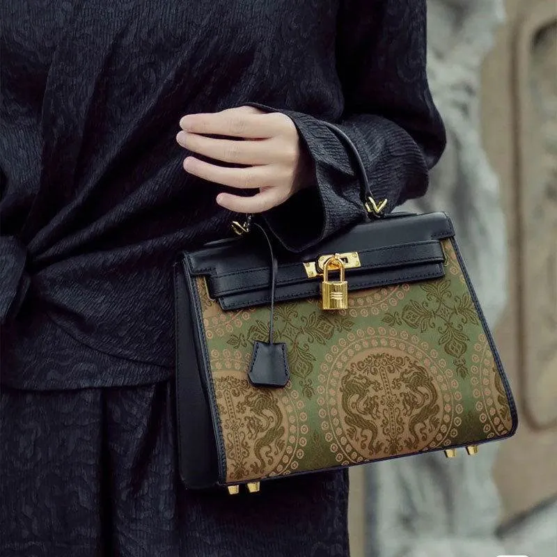 Mulberry Silk  Song Brocade Floral Green Kelly Bag