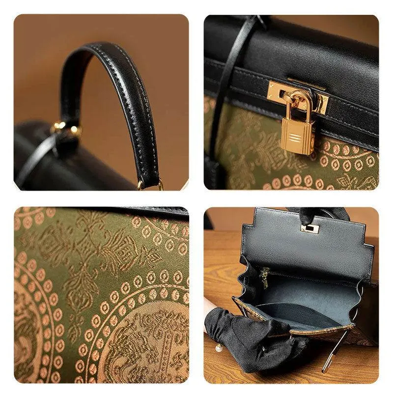 Mulberry Silk  Song Brocade Floral Green Kelly Bag