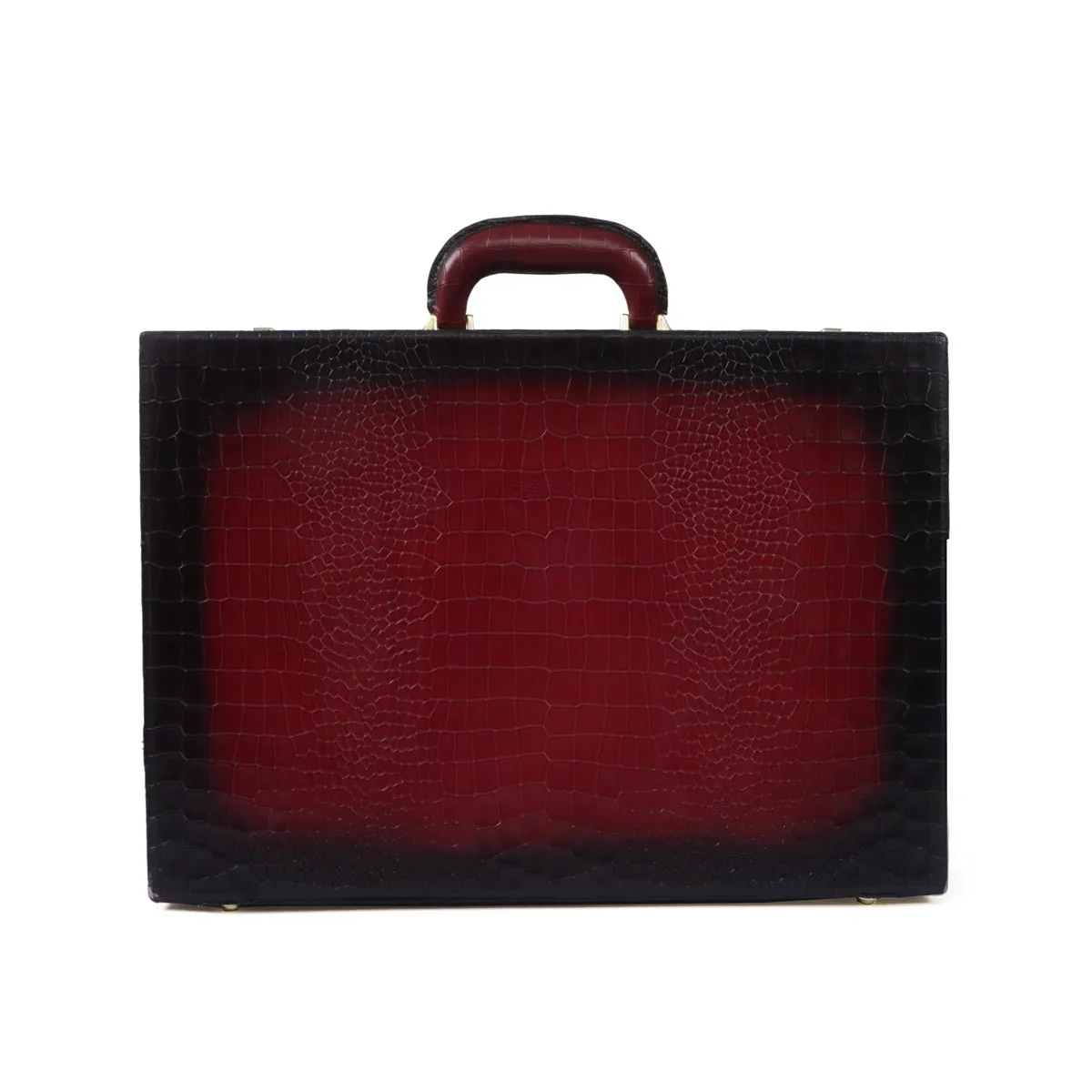 Multi-Functional Office Briefcase in Wine Croco Textured Leather with Embossed Lion