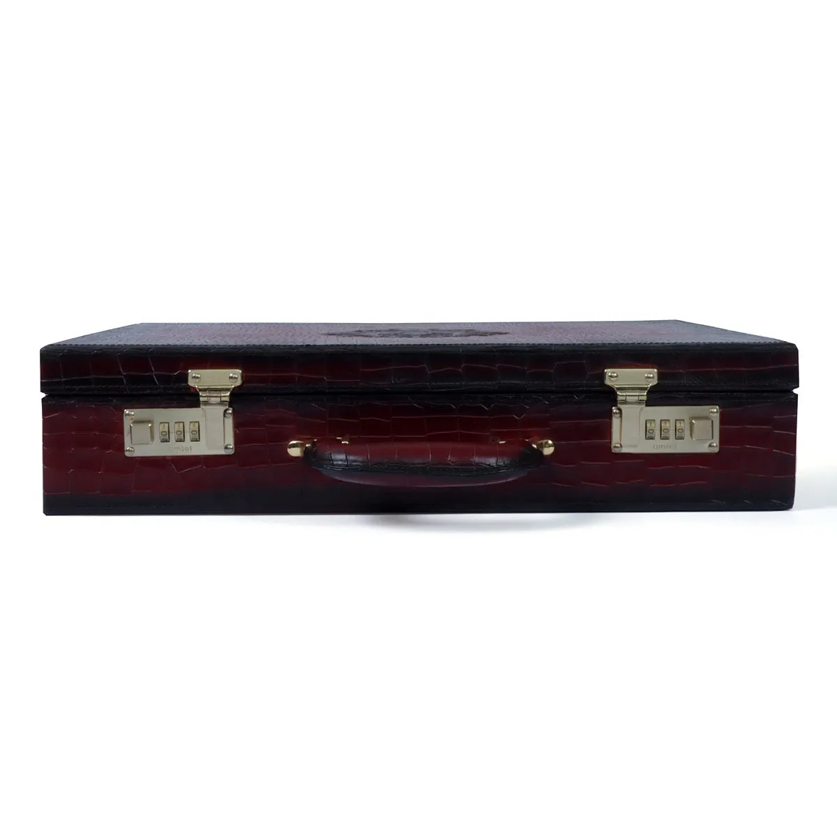 Multi-Functional Office Briefcase in Wine Croco Textured Leather with Embossed Lion