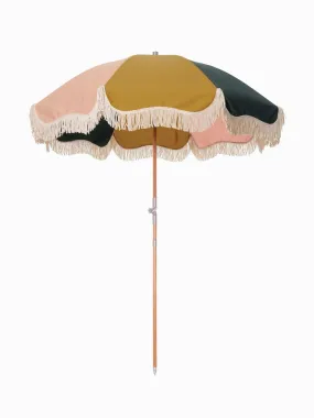 Multicolour fringe-detailed canvas parasol