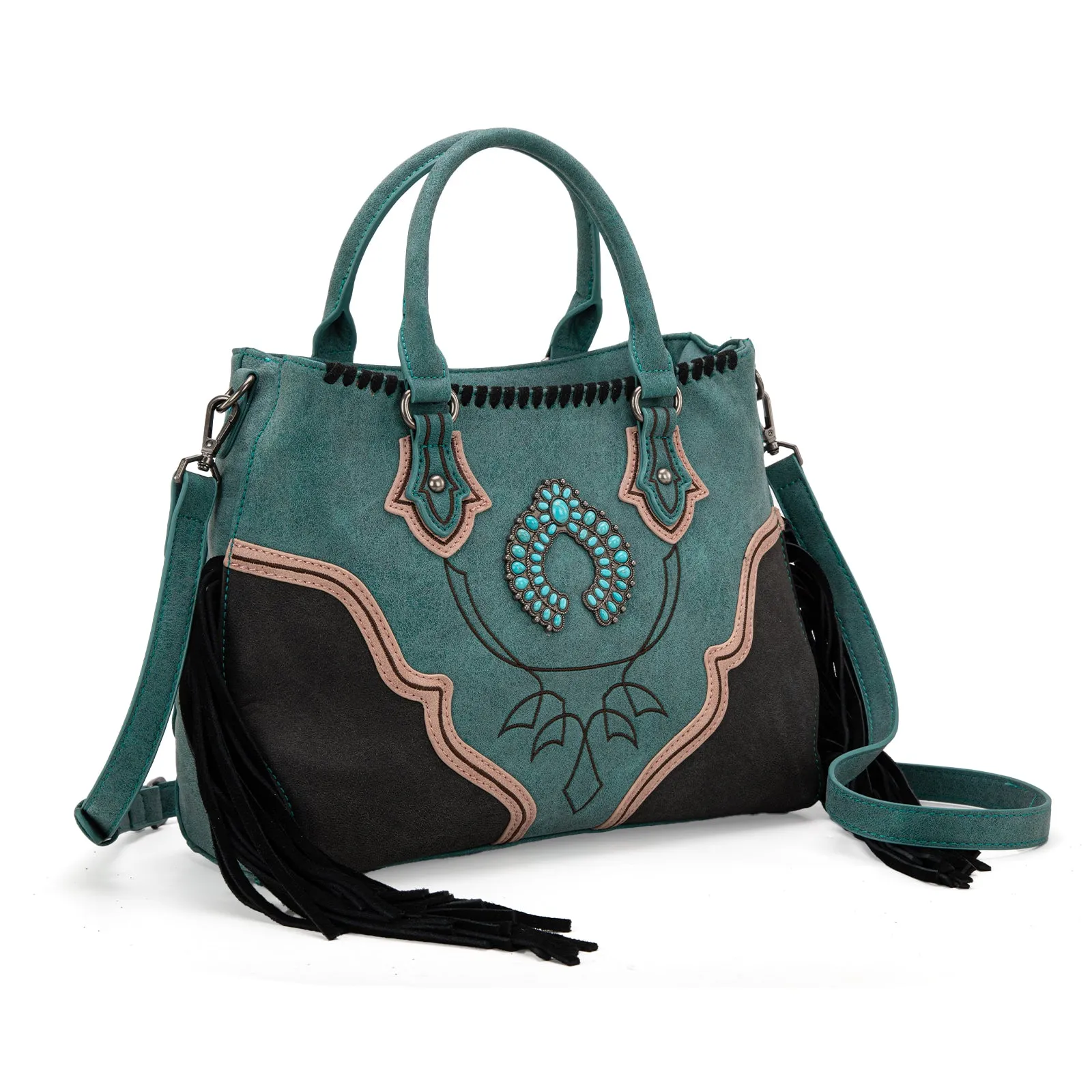 MW1302-8322 Montana West Concho Fringe Tote/Crossbody