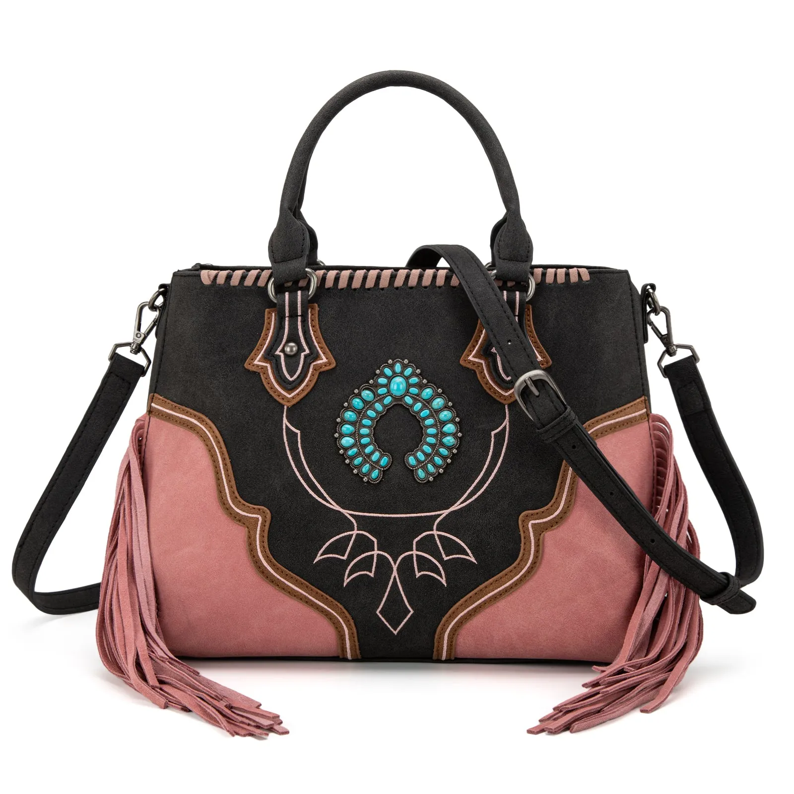 MW1302-8322 Montana West Concho Fringe Tote/Crossbody