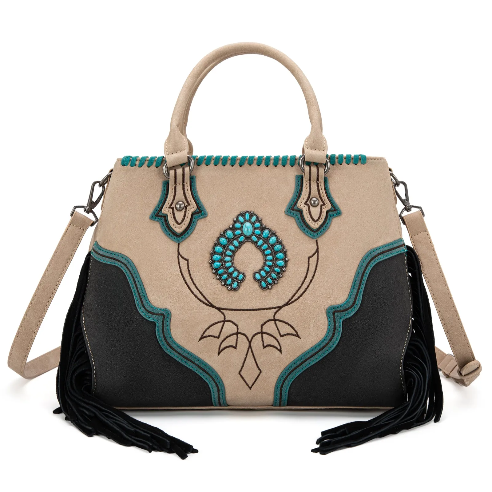 MW1302-8322 Montana West Concho Fringe Tote/Crossbody