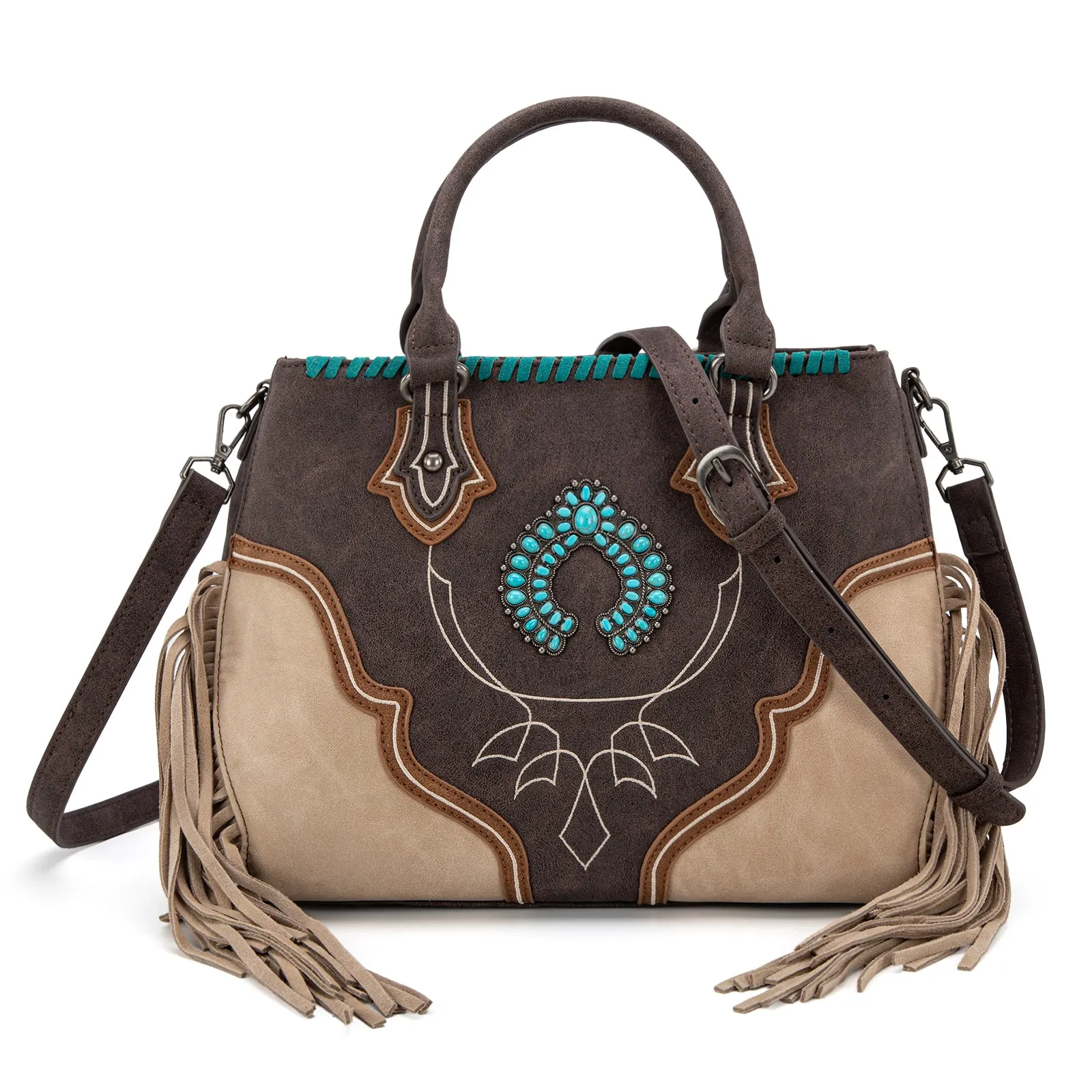 MW1302-8322 Montana West Concho Fringe Tote/Crossbody