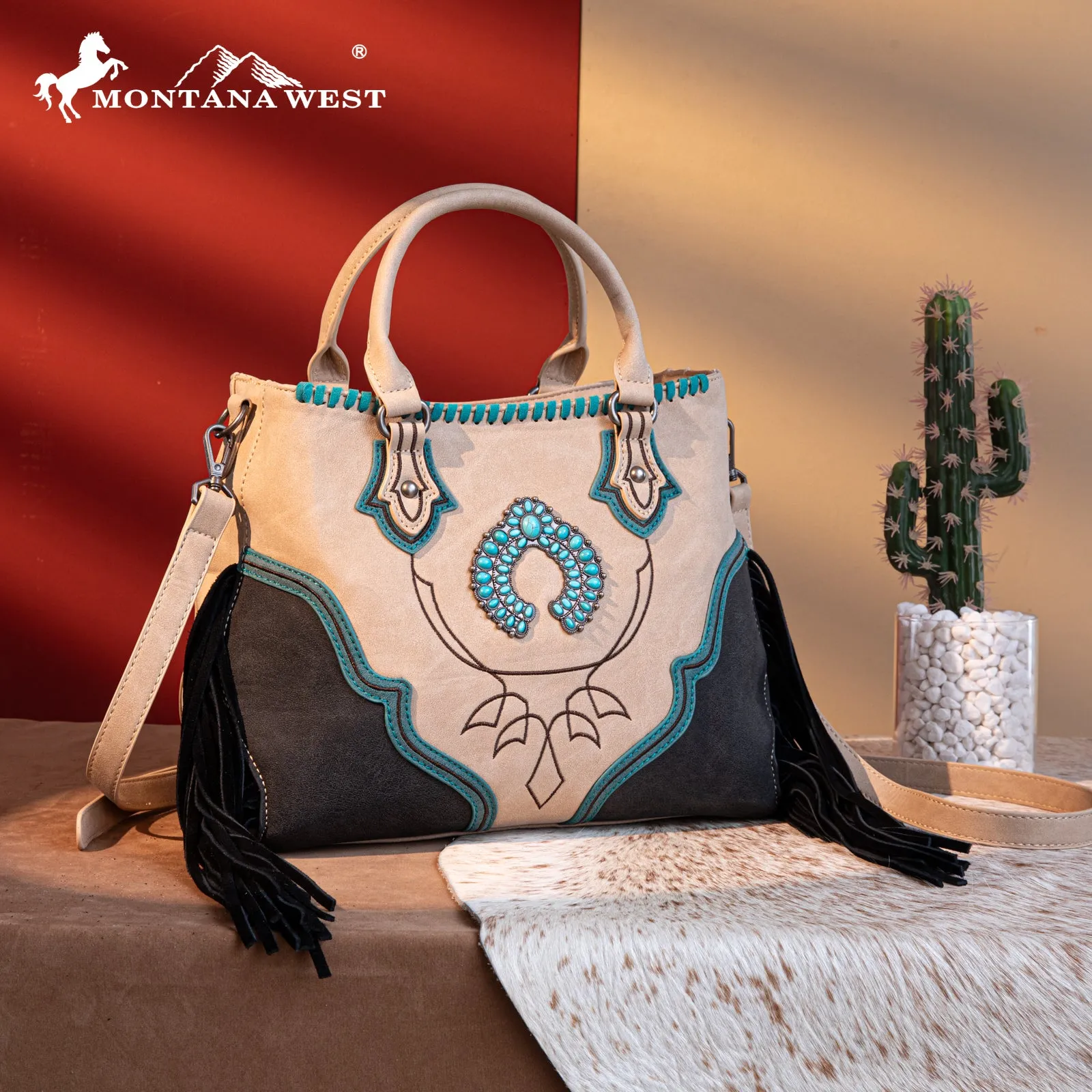 MW1302-8322 Montana West Concho Fringe Tote/Crossbody