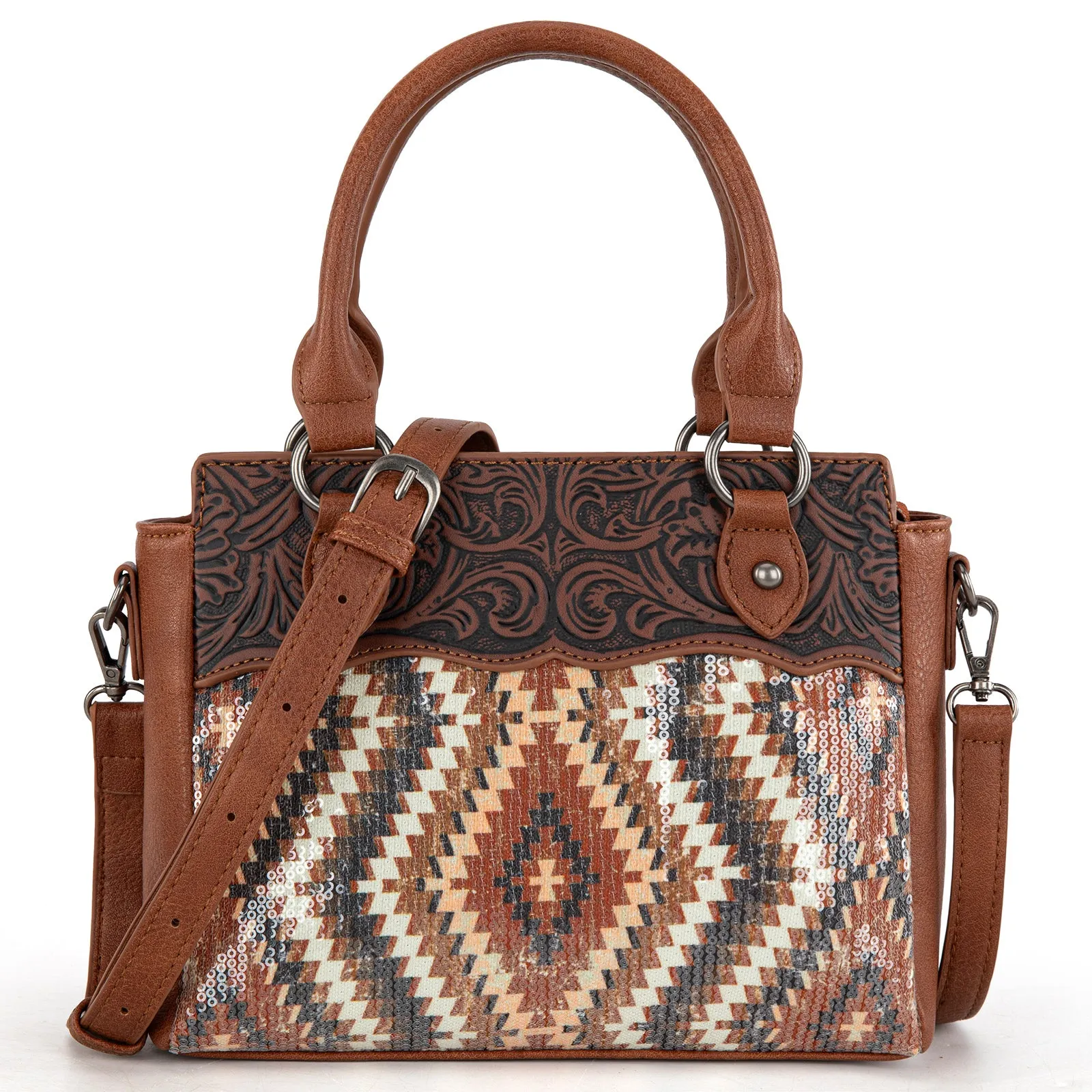 MW1308-9360  Montana West Tooled Aztec Collection Tote/Crossbody