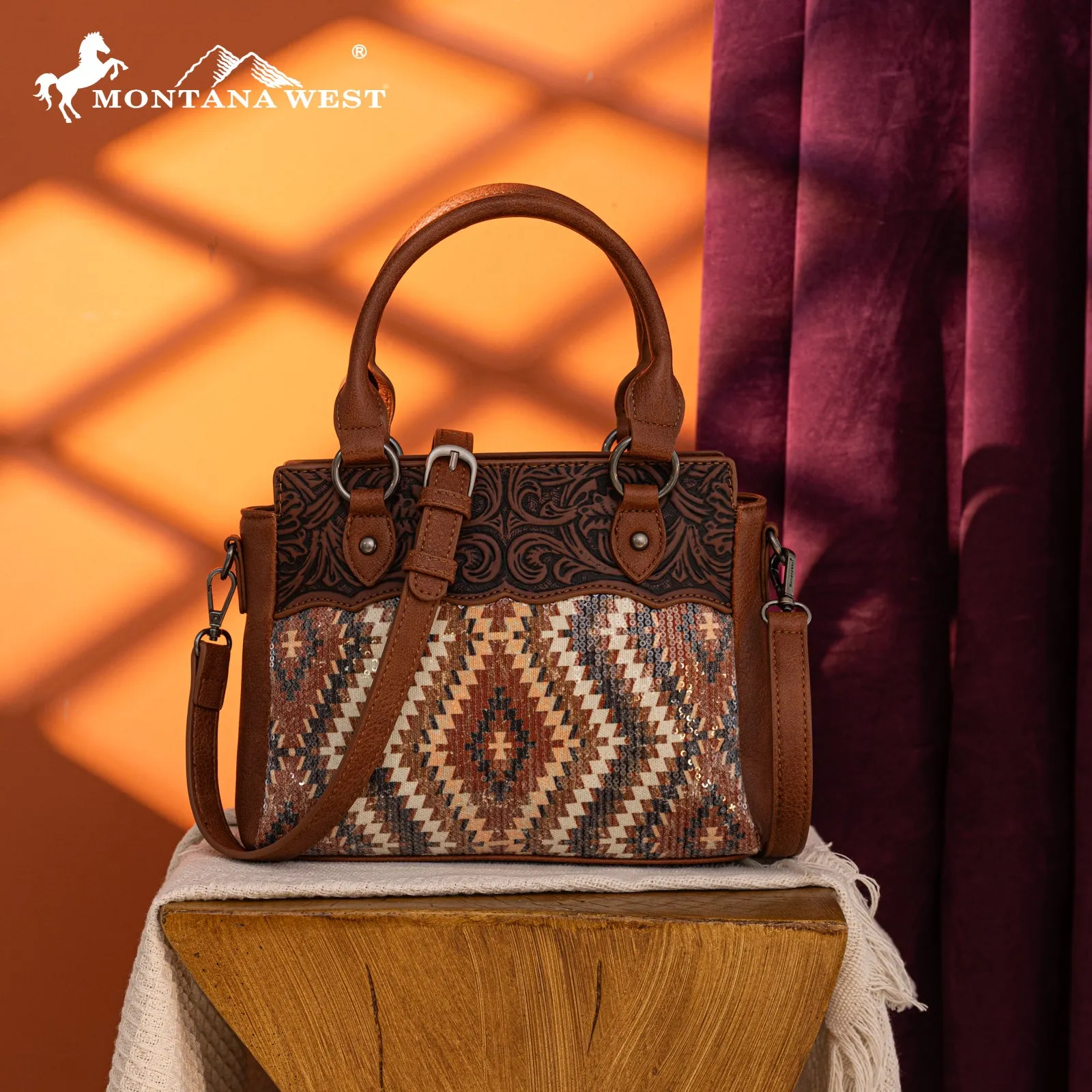 MW1308-9360  Montana West Tooled Aztec Collection Tote/Crossbody