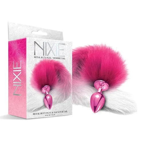 Nixie - Metal Butt Plug with Faux Fur Tail (Pink Metallic)