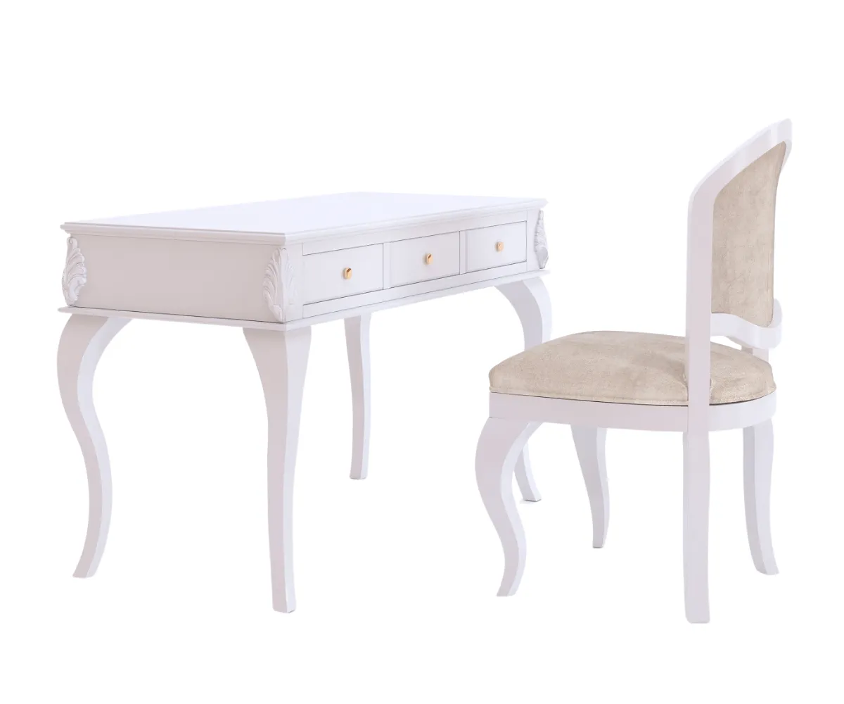 Opaline Luxury White Study Desk with Chair